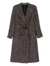 Tagliatore Herringbone Belted Double-breasted Coat In Brown