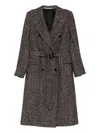 Tagliatore Herringbone Belted Double-breasted Coat In Gray