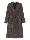 Tagliatore Herringbone Belted Double-breasted Coat In Multi