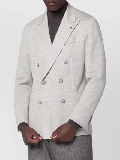 Tagliatore Beige Double-breasted Wool-blend Jacket In Gray
