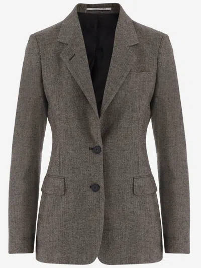 Tagliatore Wool Blend Jacket With Herringbone Pattern In Gray
