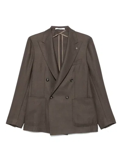Tagliatore Wool Double-breasted Blazer In Brown