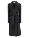 Tagliatore Long Belted Double-breasted Wool Coat In Black