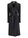 Tagliatore Long Belted Double-breasted Wool Coat In Black