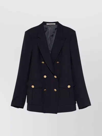 Tagliatore Wool Double-breasted Jacket With Peak Lapels In Blue