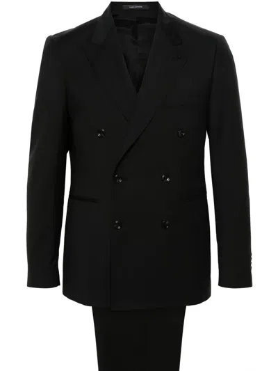 Tagliatore Wool Double-breasted Suit In Black