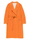 Tagliatore Long Length Wool Coat With Gold-tone Buttons In Orange