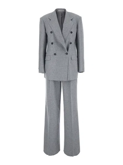 Tagliatore Wool Flannel Check Pant Suit In Gray