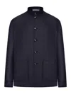 Tagliatore Mandarin-collar Wool Shirt Jacket In Blue