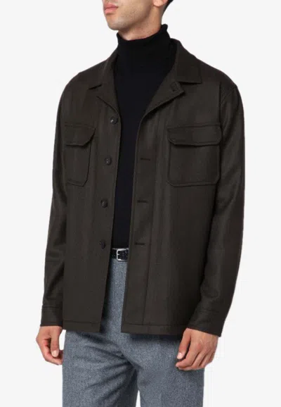 Tagliatore Wool Logo Jacket In Brown