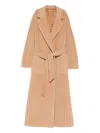 Tagliatore Long Wool Coat With Belt And Pockets In Brown