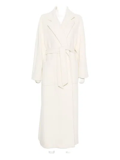 Tagliatore Long Wool Coat Featuring Belted Waist In White