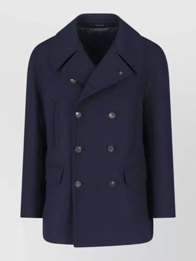 Tagliatore Blue San Francisco Double-breasted Wool Coat In Multi