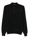 Tagliatore Wool Polo Shirt With Long Sleeves And Ribbed Hem In Black