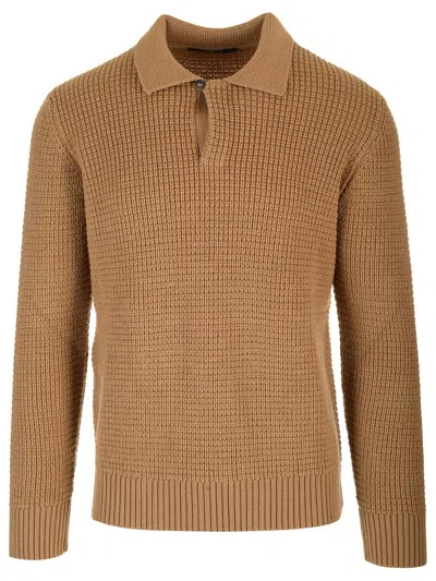 Tagliatore Wool Polo Shirt In Brown
