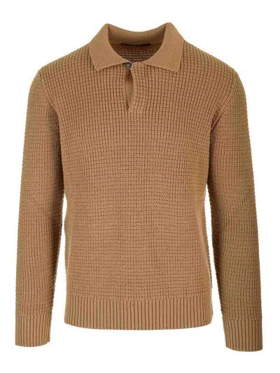 Tagliatore Wool  Polo Shirt In Brown
