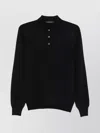 Tagliatore Wool Polo Shirt With Long Sleeves And Ribbed Hem In Black