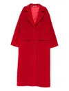 Tagliatore Long Wool Coat With Notched Lapels And Flap Pockets In Red