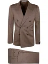 Tagliatore Double-breasted Suit Trousers Structured Shoulders In Brown