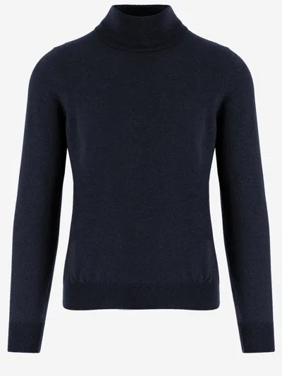 Tagliatore Wool Turtle Neck Sweater In Blue