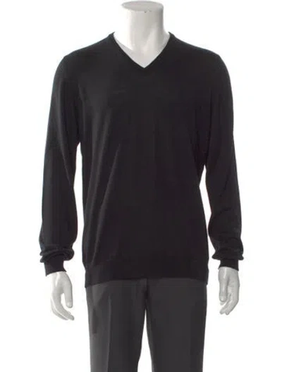 Pre-owned Tagliatore Wool V-neck Pullover In Black
