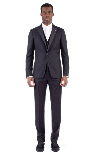Tagliatore Wool-silk Suit With Vest Bruce Line In Black