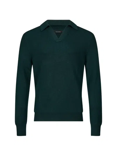 Tagliatore Zayn Ribbed-knit Polo Shirt In Green