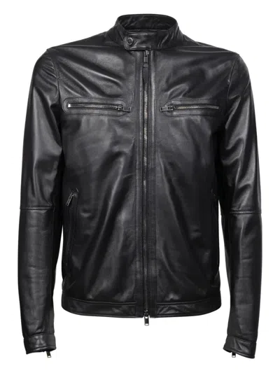 Tagliatore Zip-fastening Pocket Leather Jacket In Black