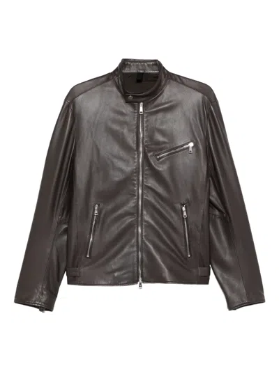 Tagliatore Zip-up Leather Jacket In Brown