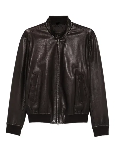 Tagliatore Zip-up Leather Jacket In Brown