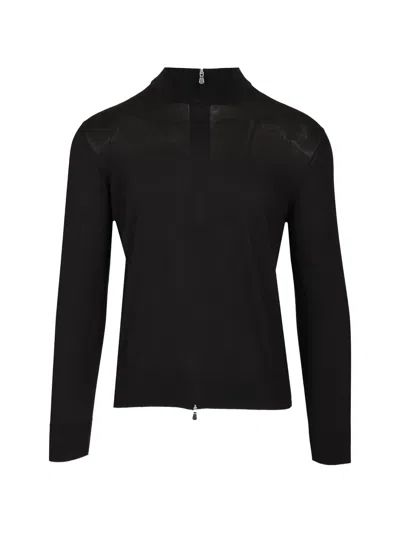 Tagliatore Cotton And Silk High Neck Zip Sweater In Black