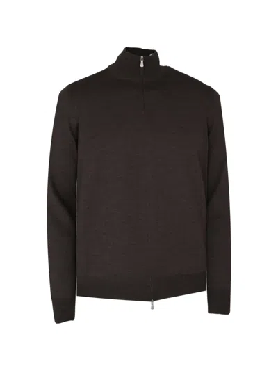Tagliatore Zip-up High-neck Sweater In Brown