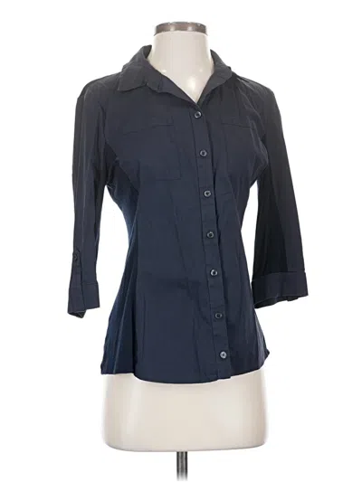 Pre-owned Tahari 3/4 Sleeve Button Down Shirt In Blue