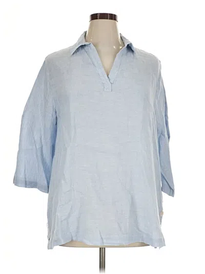 Pre-owned Tahari 3/4 Sleeve Button Down Shirt In Blue
