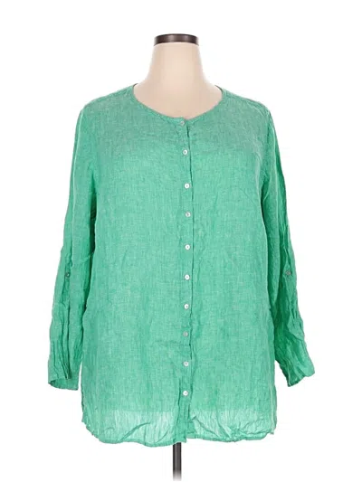 Pre-owned Tahari 3/4 Sleeve Button Down Shirt In Green