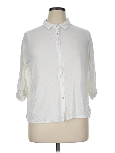 Pre-owned Tahari 3/4 Sleeve Button Down Shirt In Ivory