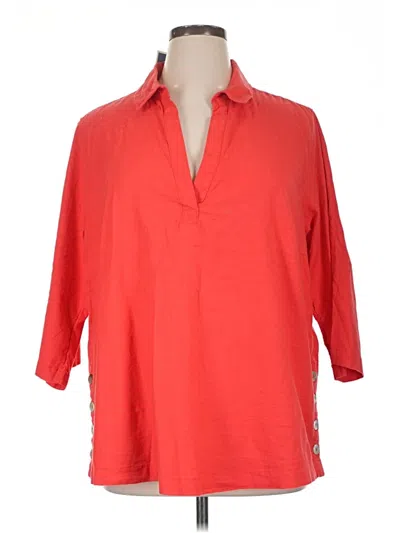 Pre-owned Tahari 3/4 Sleeve Button Down Shirt In Red