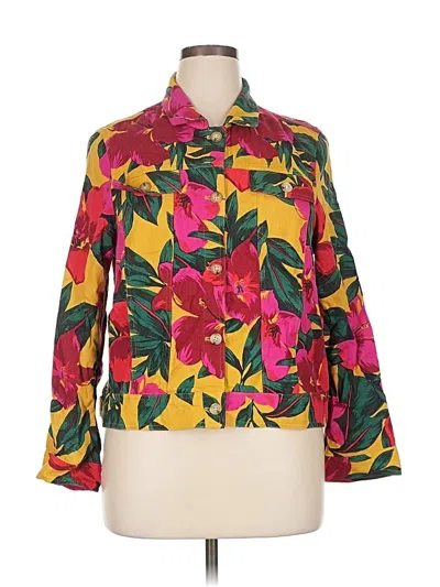 Pre-owned Tahari 3/4 Sleeve Button Down Shirt In Yellow