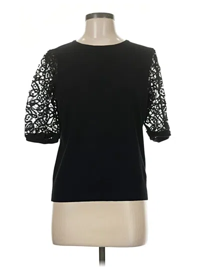 Pre-owned Tahari 3/4 Sleeve Top Black Crew Neck Tops