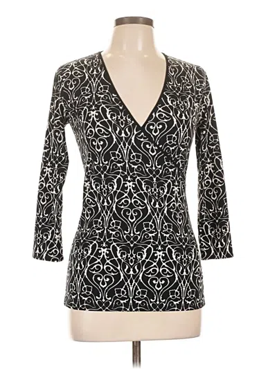 Pre-owned Tahari 3/4 Sleeve Top Black Plunge Neckline Tops
