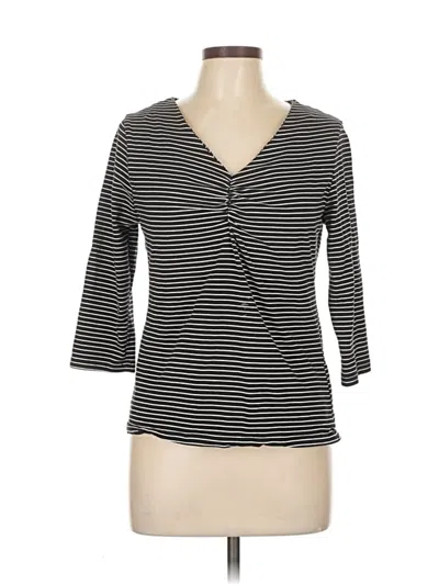 Pre-owned Tahari 3/4 Sleeve Top Black V Neck Tops
