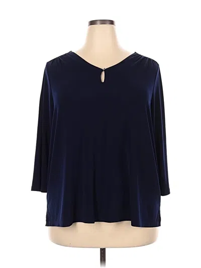 Pre-owned Tahari 3/4 Sleeve Top Blue Keyhole Neckline Tops