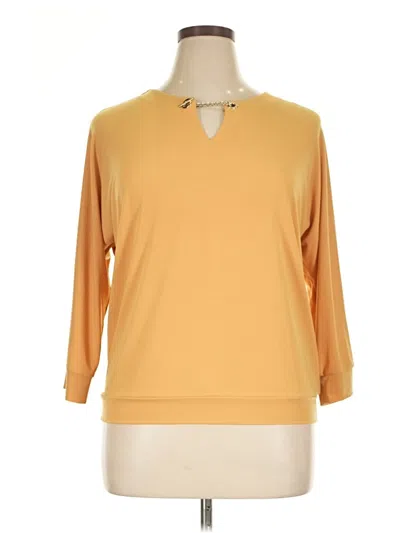 Pre-owned Tahari 3/4 Sleeve Top Gold Keyhole Neckline Tops