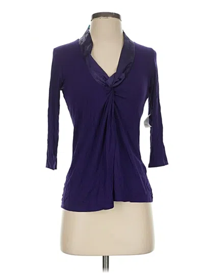 Pre-owned Tahari 3/4 Sleeve Top Purple Plunge Neckline Tops