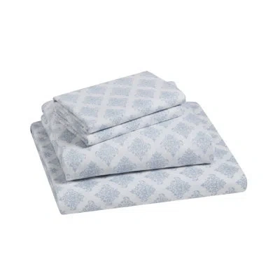 Tahari Alexa Medallion Triple Brushed Cotton Flannel Bed Sheet Set In Blue