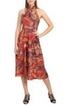 Tahari Asl 2pm036 Midi Multi Print Cocktail Dress In Red