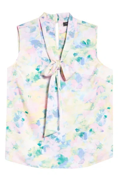 Tahari Asl Abstract Floral Tie Neck Sleeveless Satin Top In Multi