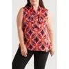 Tahari Asl Abstract Geo Print Sleeveless Matte Satin Top In Black Rose