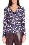 Tahari Asl Abstract Print Cowl Neck Top In Blue