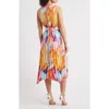 Tahari Asl Abstract Print Pleated Handkerchief Hem Midi Dress In Orange Multi
